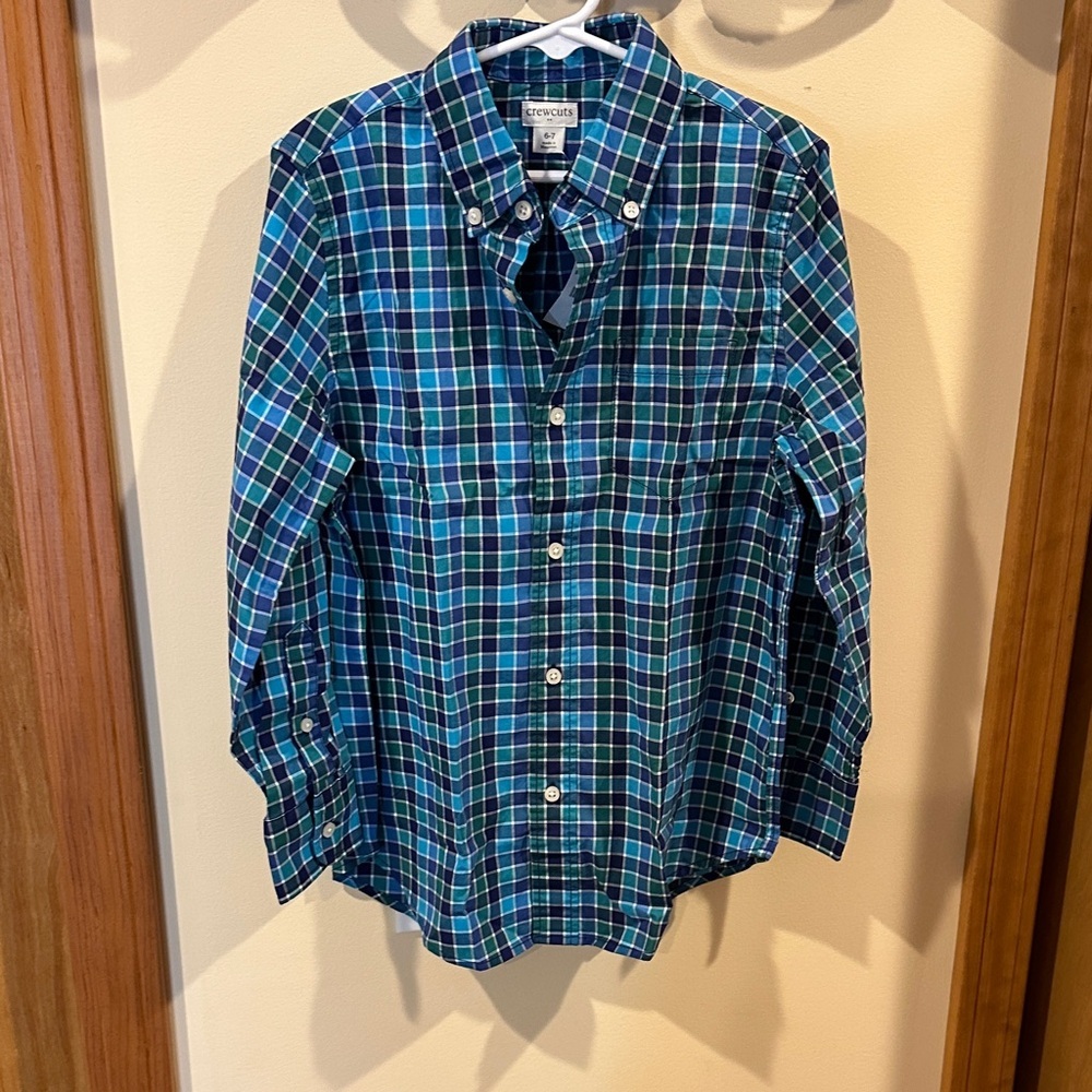 Crewcuts Kids Checkered Button-Down Shirt in Blue and Green